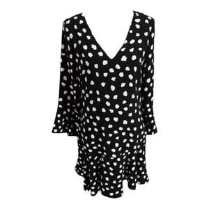 Julie Brown‎ NYC Black Polka Dot Bell Sleeve Print Dress Size 8 New